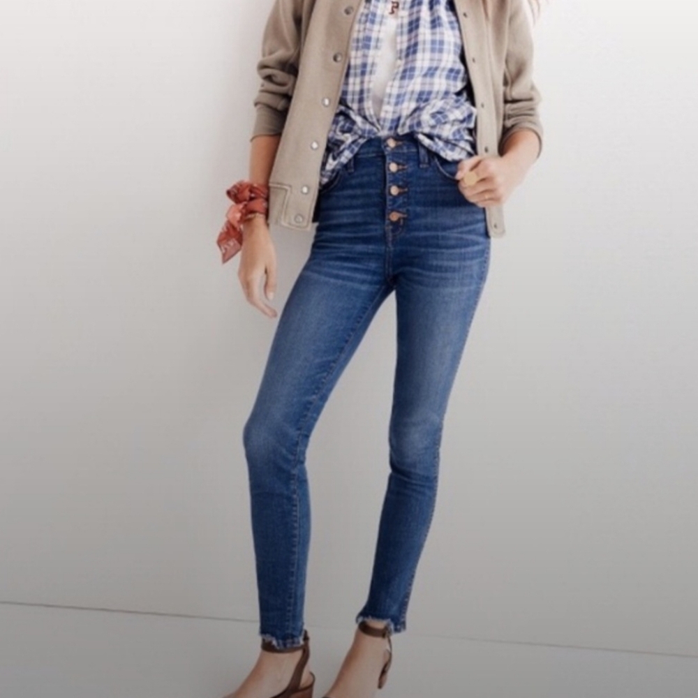 Madewell 10" High Riser Skinny Skinny Destroyed Hem Button Fly Blue Jeans